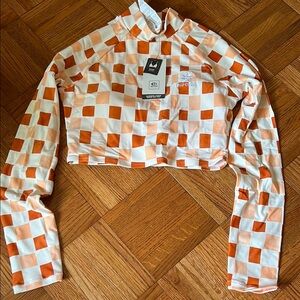 Rip Curl Checkered Long Sleeve Rash Gaurd Crop Top